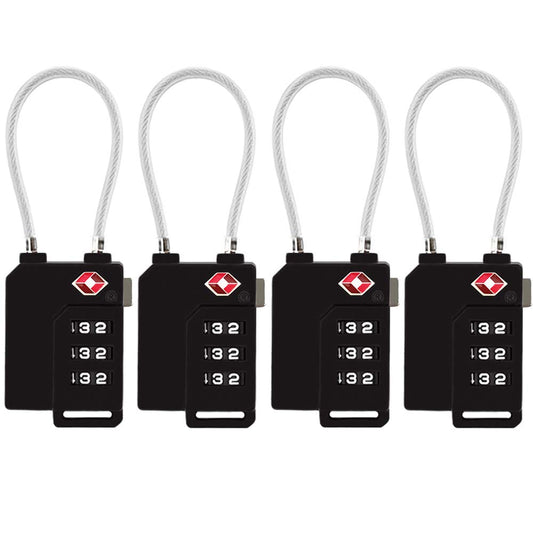 TSA Lock Security 3 Digit Combination Suitcase Luggage Bag Code Lock Padlock (Black-4-Pack)