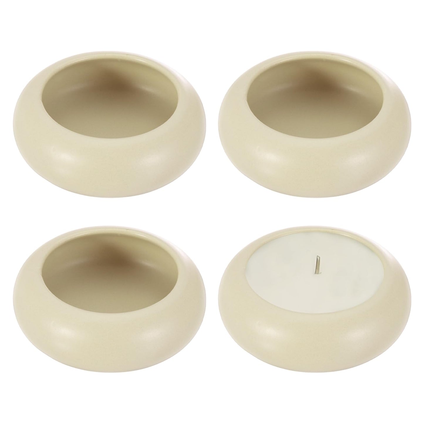 MECCANIXITY Pebble Tealight Candle Holders 4 Pcs Ceramic Candle Holders for Garden Desk Table Home Decor, Beige