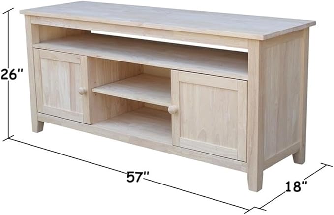 Entertainment TV Stand with 2 Doors Unfinished Solid Parawood 57"W x 18"D x 26"H
