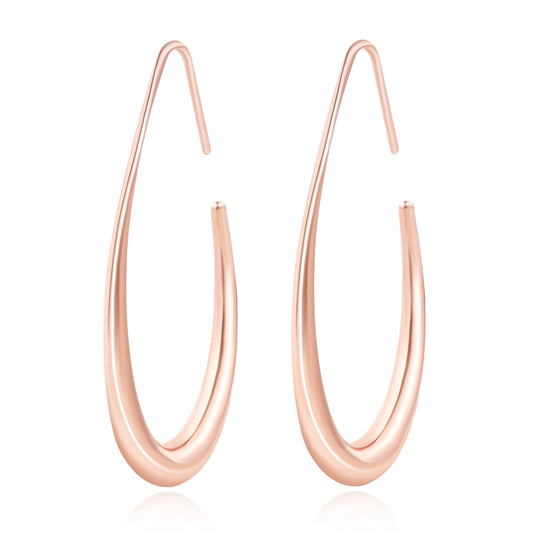 Lightweight Teardrop Hoop Earrings for Women - 14k Gold/White Gold Plated Large Oval Pull Through Hoop Earrings High Polished Statement Jewelry Gift for Women (rose gold)