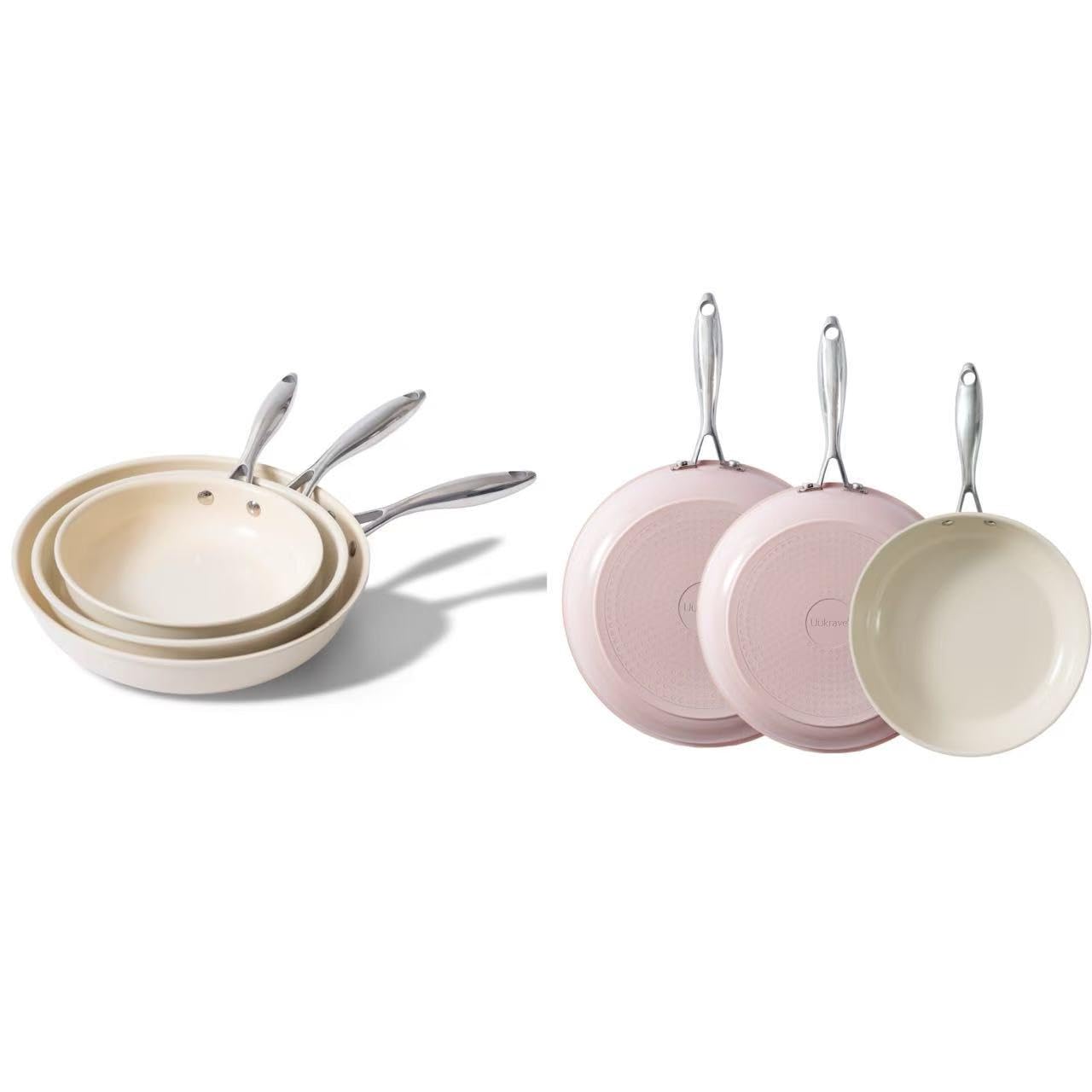 UUKRAVE Nonstick Ceramic Frying Pan Set, Ceramic Pan Skillet for Cooking, Healthy & Non-Toxic, PFAS/PTFE/PFOA-Free, Induction Compatible, Dishwasher & Oven Safe, 8"/9.5"/11"