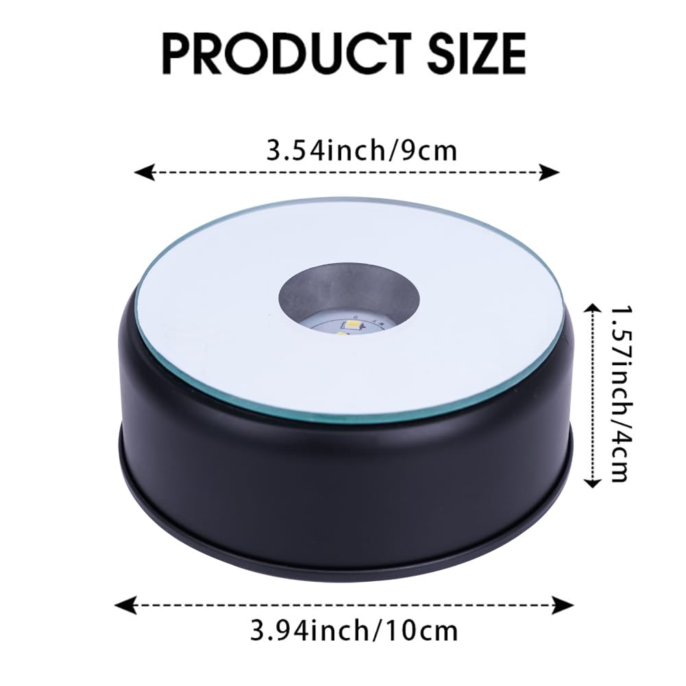 PHMOOJ Black 5 LED Display Base for Crystals Glass Art,White Light Rotating Crystal Display Base Stand,Cup Display Stand Turner for Tumbler Cups