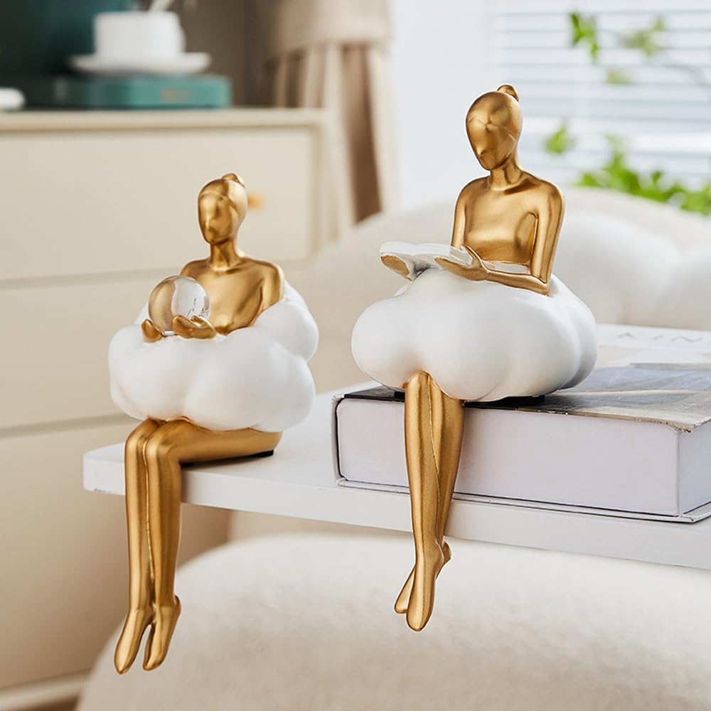 Rayberro Cloud Girl Sculpture, Tabletop Figure Decoration, Ballerina Girl Statue Home Office Living Rome Decor, Crystal Ball Reading Girls Figurines Desktop Ornaments Decorations Gift (A B Small)