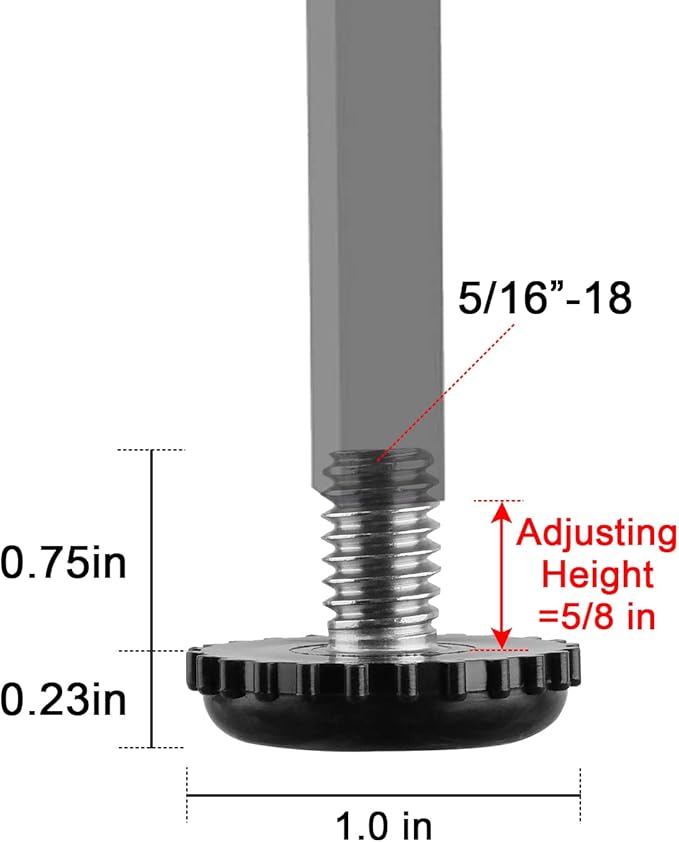 Stainless Steel Screw Furniture Leveling Feet 5/16-18 Screw in Threaded
