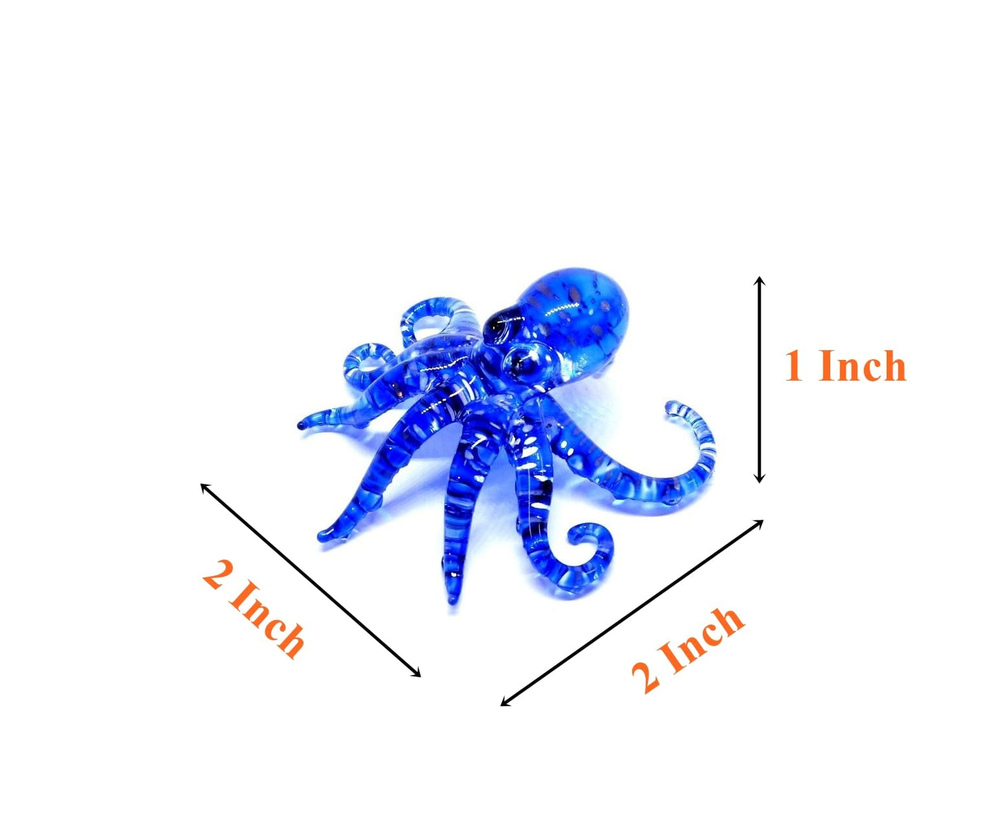 Handmade Mini 2" Blow Glass Sea Animals Figurine Art, Octopus, Cool Stuff, Home or Garden Decor Gift Ideas (Blue with Silver Polka Dots) No.9
