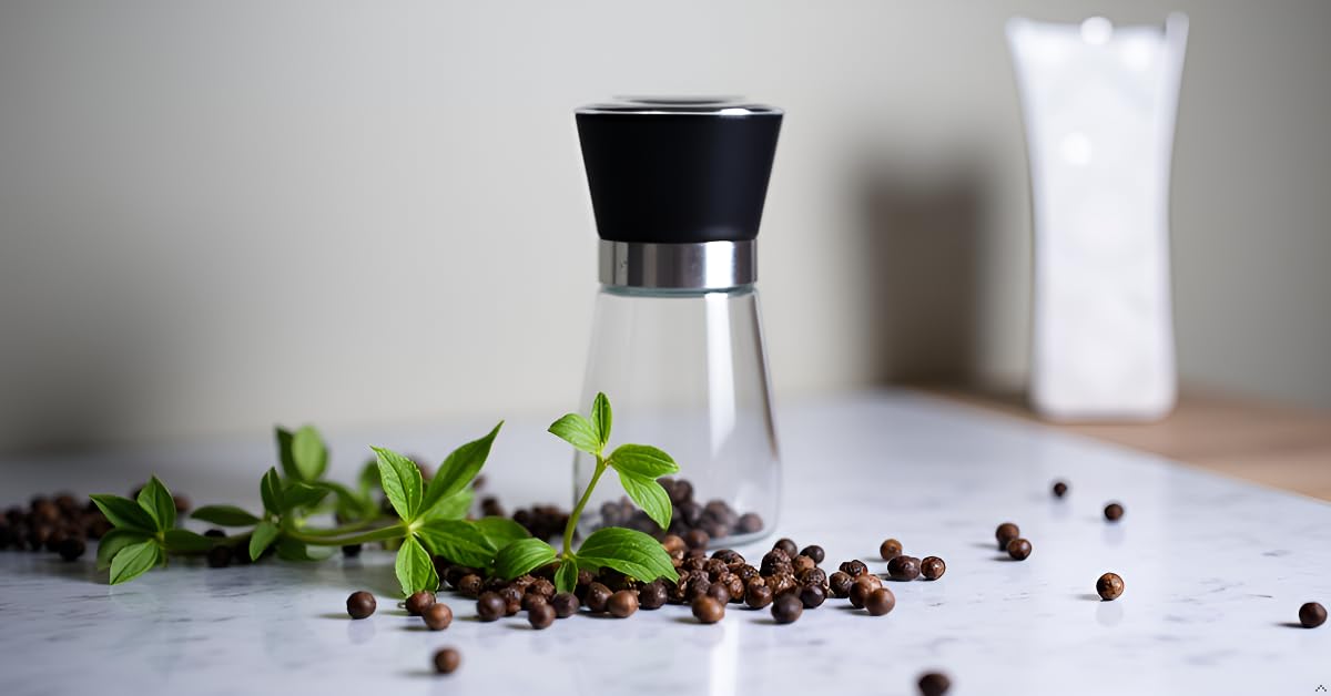 Premium Herb and Spice Grinder – Manual Glass Jar with lid with Adjustable Ceramic Burr, Portable Coffee Bean Grinder, Pepper Mill, Salt Grinder, Seed Grinder and Kitchen Spice Crusher