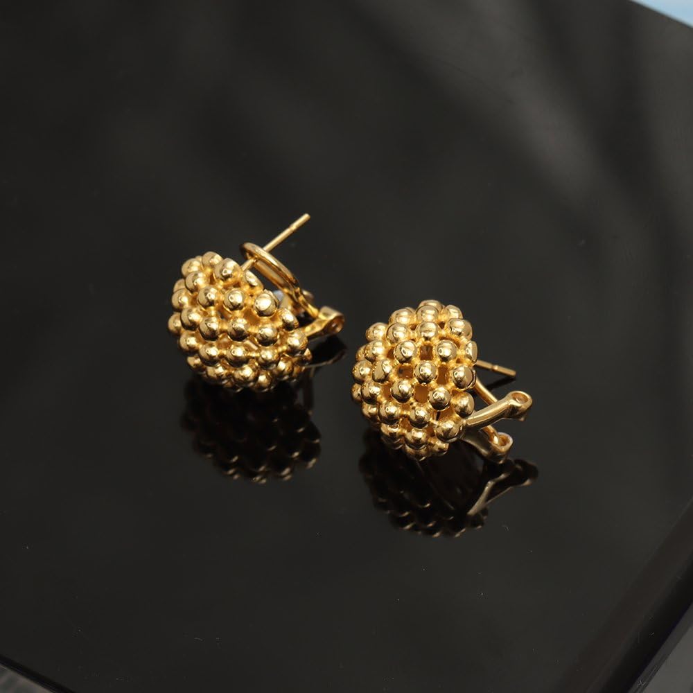LeCalla 925 Sterling Silver Omega Back Earrings Jewelry Large 14K Gold Plated Crossover Round Beaded Omega Clip Back Stud Earring for Women - 15MM