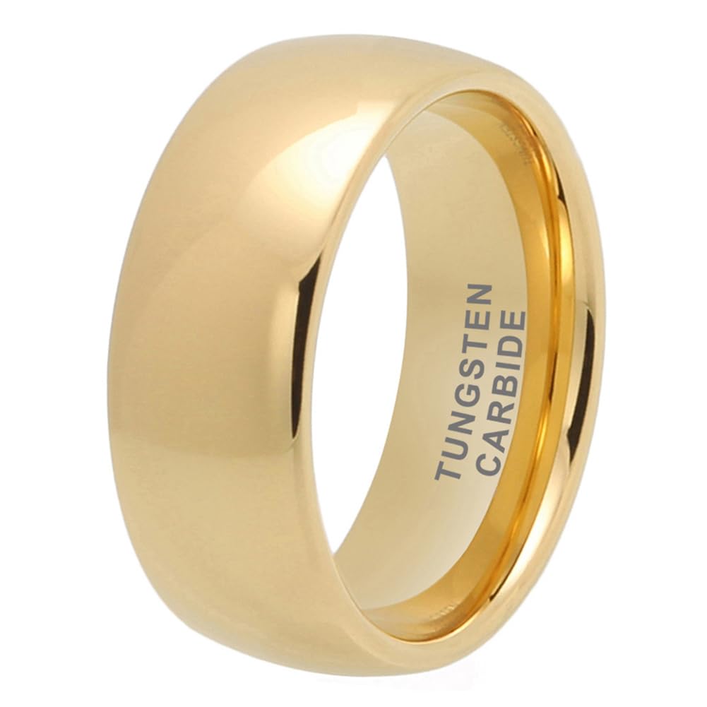 TUTISS 10mm Gold Tungsten Rings for Men Women Engagement Wedding Bands Domed Polished Comfort Fit Size 12