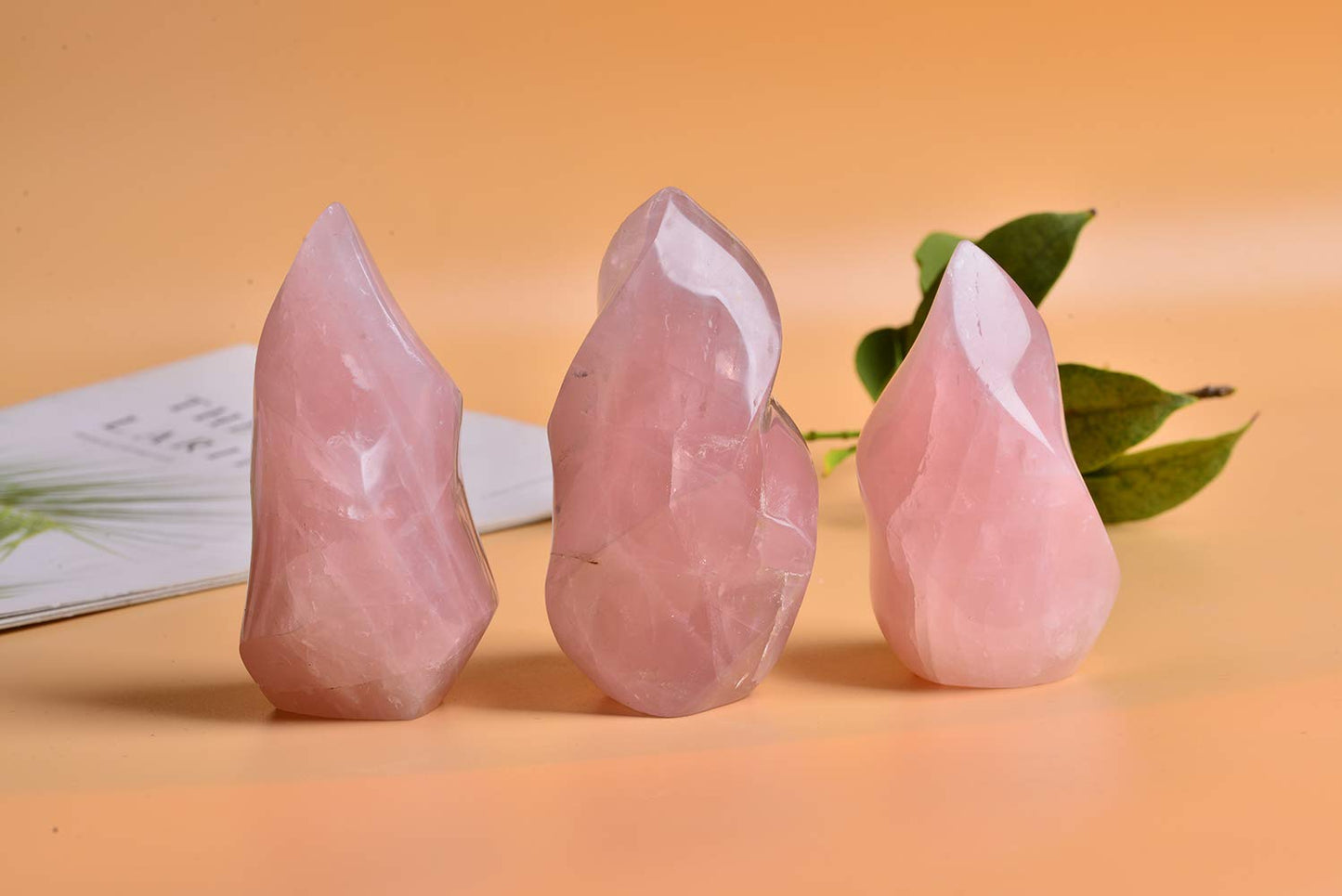 AMOYSTONE Healing Crystal Stone Bookends Decorative Rose Quartz Tower Great Gifts
