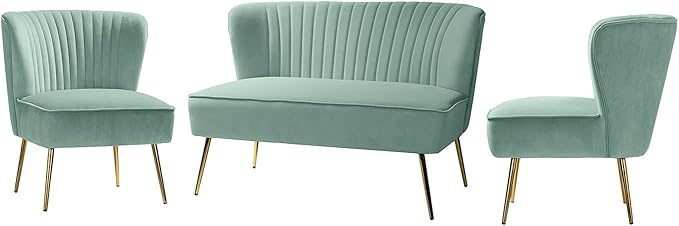 HULALA HOME 3 Piece Velvet Living Room Furniture Set, Modern Comfy Upholstered