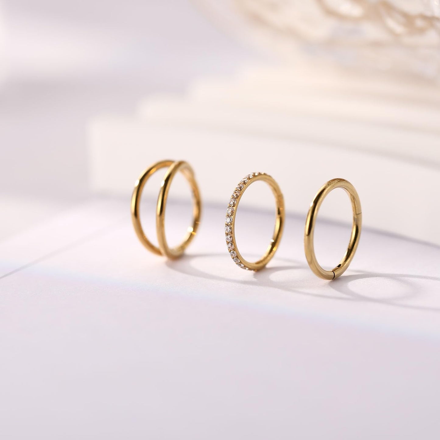 Septum Ring 6mm Septum Jewelry Double Hoop Septum Clicker Gold Conch Piercing Jewelry Nose Ring Hoop 20g Cartilage Earring with CZ Lip Rings Nose Hoop Surgical Steel Helix Earrings Nose Jewelry