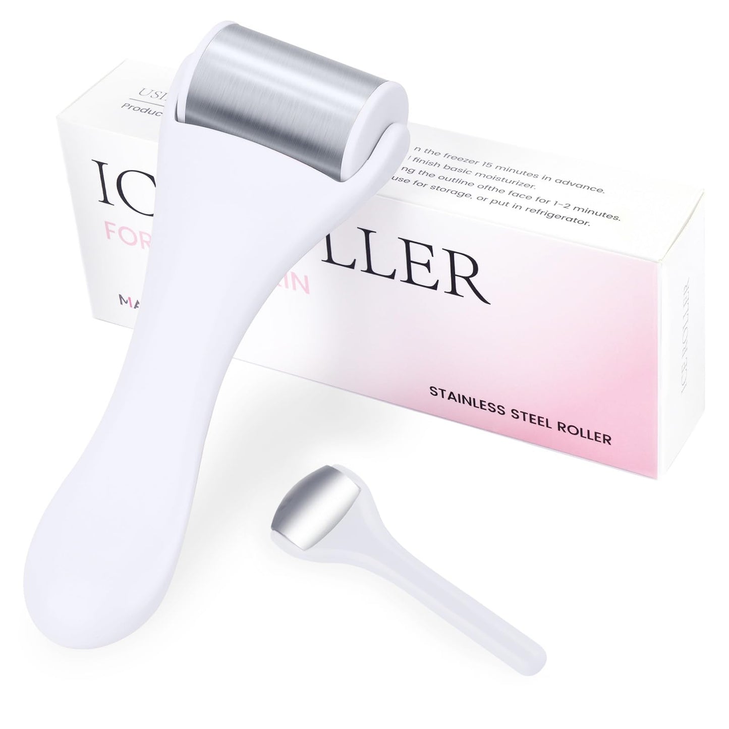 Ice Roller for Face and Eye 2 Pcs,Face Roller Skin Care for Puffiness,Migraine,Pain Relief,Eye Roller For Puffy Eyes Dark Circles,Stainless Steel Facial Roller (Pink)