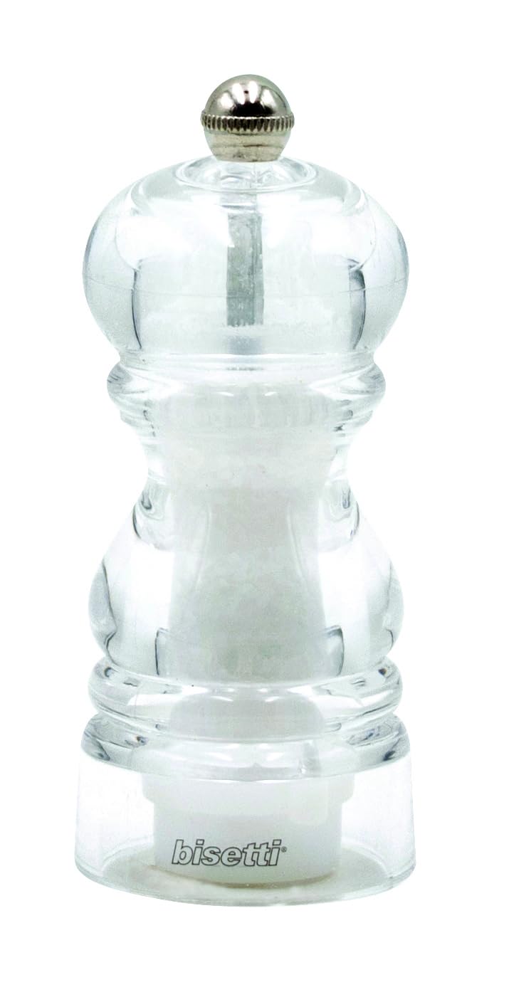 Bisetti Milano Clear Acrylic Salt Mill with Adjustable Grinder, 12 cm / 4.7 Inches, Ceramic Mechanism, Made in Italy