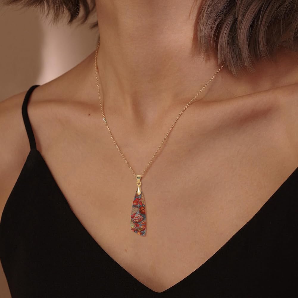 Wovanoo Nature Stone Necklaces for Women Boho Gemstone Pendant Necklace 18K Gold Chain Necklaces Orange Gold