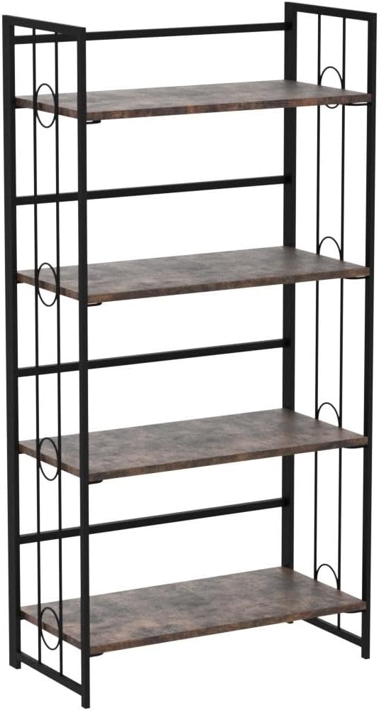 4NM No Assembly 4 Tiers Folding Bookshelf, 47.2" H Foldable Storage Shelves