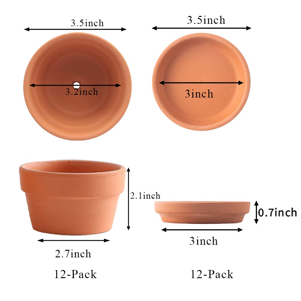 Yishang 3.5 Inch Shallow Terra Cotta pots with Saucer/Tray,Ceramic Clay Planter with Drain Hole for Succulent & Cactus Nursery Planter, DIY Craft Projects, Wedding and Party Favors