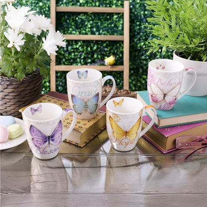 Christian Art Gifts Ceramic Mug Set-Butterflies (Set Of 4)