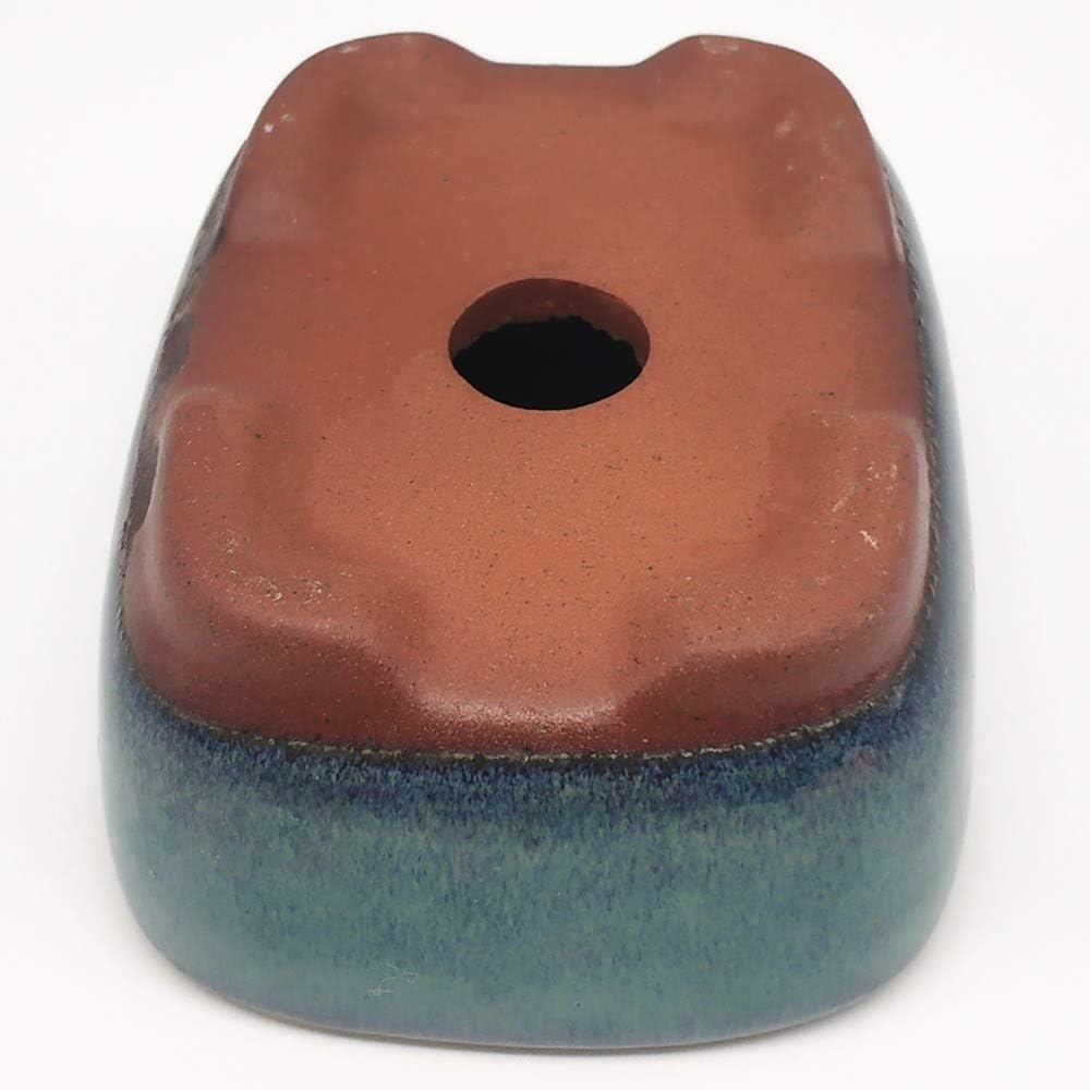 DOKUYIE Rectangular Bonsai Pot Dark Green Glazed Planter Outer Size 8.6x6.5x3.4/3.35''x2.5''x1.3'' (1800)