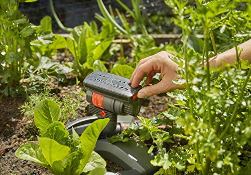 Gardena AquaZoom compact rectangular oscillating sprinkler: Sprinkler for watering areas of 9–216 m², range 3–18 m, spread 3–12 m, built-in filter (18708-20)