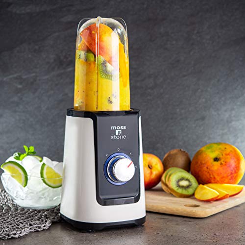 Moss & Stone MiniSmoothie Blender, Compact Personal Blender with Additional Cups Bullet Shape For Frozen Drinks, To-Go Portable Cups with Lids, Juice & Smoothie Maker