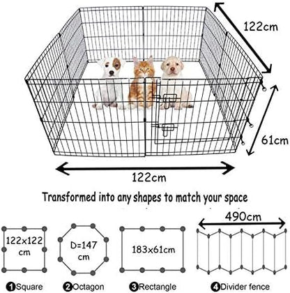Doggy Style 8 Panel Playpen Suitable for Dogs Puppies Cats & Rabbits Foldable Ideal for Indoor/Outdoor use Puppy Play Pen (Small, 8 Panel Light/Lge Door/Black)