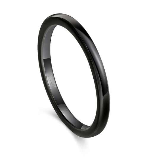 Greenpod 2mm Thin Tungsten Rings for Women Men Black Dome Polished Wedding Band Comfort Fit Size 4
