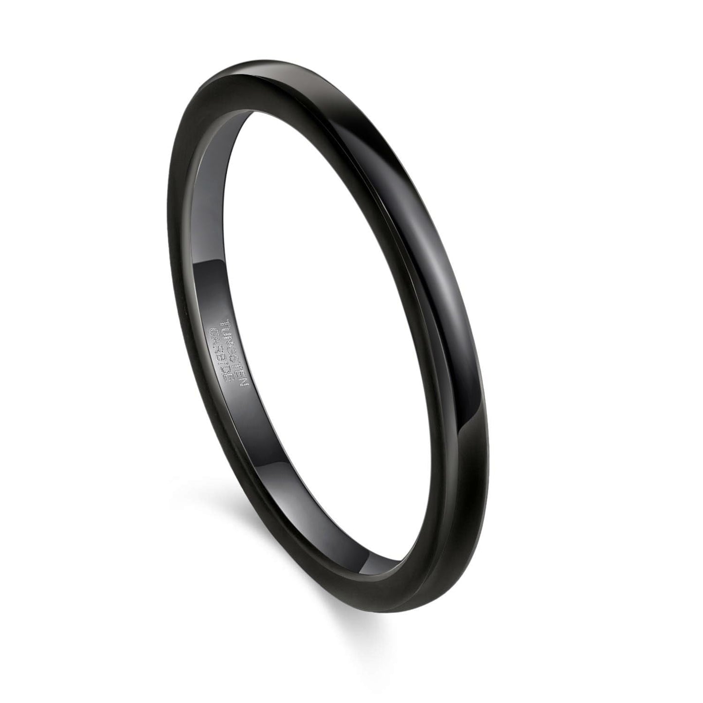 Greenpod 2mm Thin Tungsten Rings for Women Men Black Dome Polished Wedding Band Comfort Fit Size 4.5