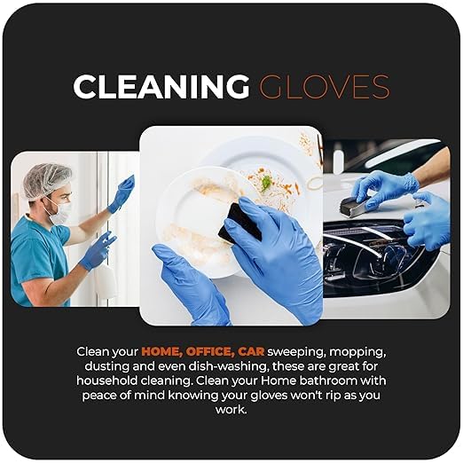 The Real Touch Blue Professional Nitrile Powder Free Multi-Purpose Gloves, Disposable, Extra Strong - Box of 100 (Blue, Small)