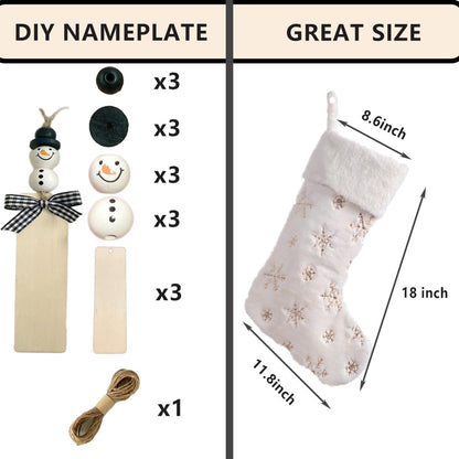 AOGU 3 Pack 22 Inch Faux Fur Sequin Snowflake Christmas Stockings Snowy White Christmas Stockings Hanging Ornaments Candy Gift Bags for Christmas Decorations, Gold