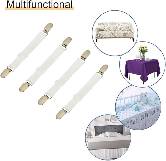 4Pcs Adjustable Bed Sheet Straps Clips, Elastic Mattress Sheet Fasteners Holder