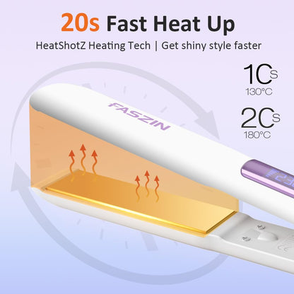Faszin Hair Straighteners, Ionic Titanium Plate for Smooth Shiny Results, 20S Fast Heat Up Flat Iron, Clear LCD Display (White)