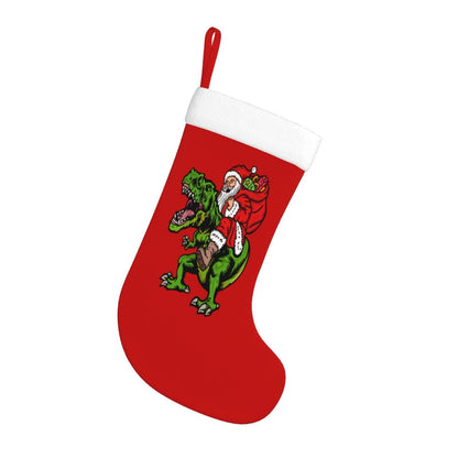 Yilad Christmas Stockings Dinosaur Santa Claus Xmas Stockings with Plush Faux Fur Cuff Decoration for Holiday Family Party 16.5 Inches