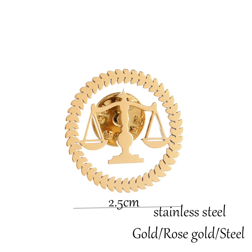 Metal Balance Badges Suit Brooch Libra Scales Brooches For Men (rose gold pin+tie clip)