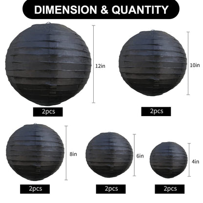 BEISHIDA Black Round Paper Lanterns Decorative Hanging Asia Chinese Japanese Paper Lanterns Lamp for Birthday Wedding Halloween Home Decor Party Decoration（10 Packs）
