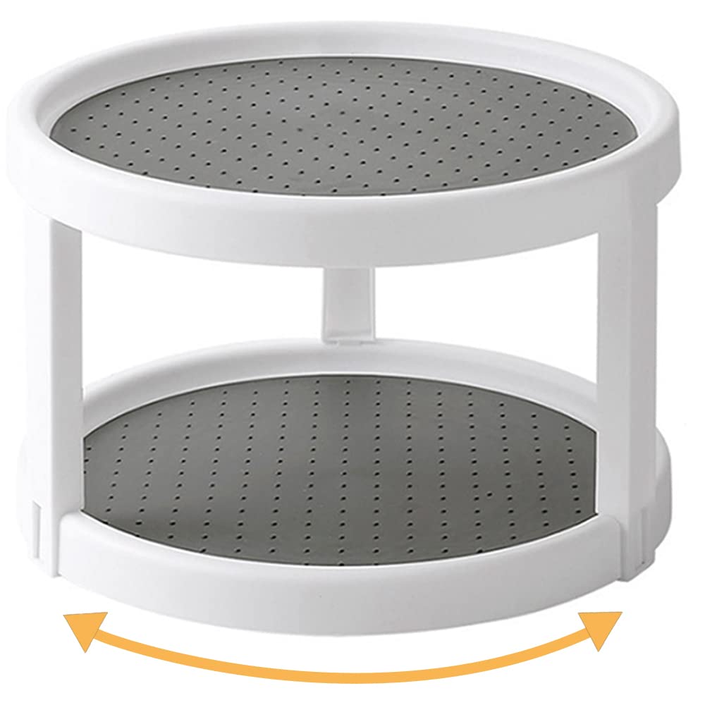 Lazy Susan Organizer, 2 Tier Non Skid Spice Rack Turntable,360 Degree Rotating Seasoning Organizer, 10-Inch Spinning Organizer for Pantry Cabinet, Kitchen, Countertop, Vanity Display Stand