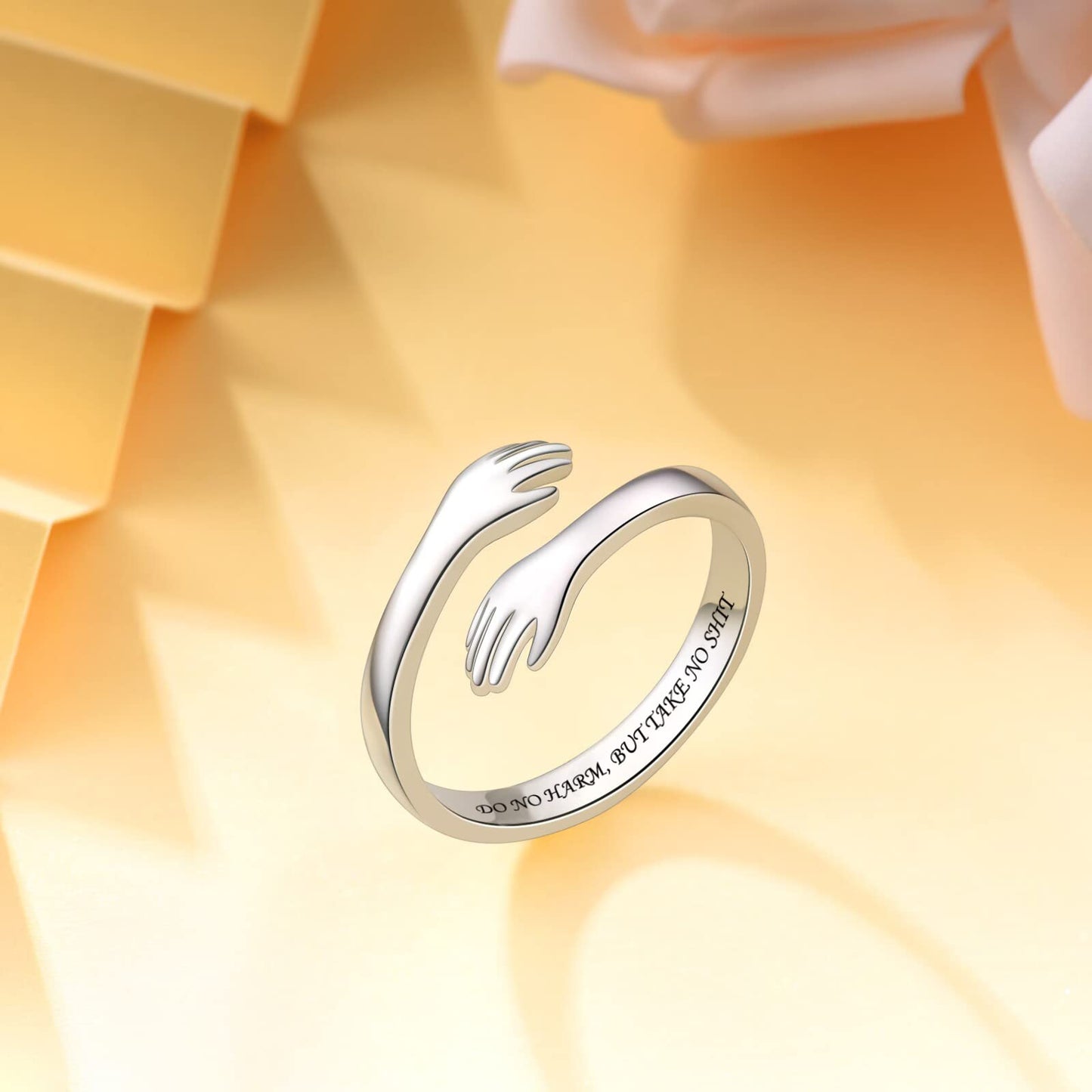 ACJFA Hug Rings for Women Sterling Silver Adjustable Ring for Women Daughter Hand Ring Jewelry for Birthday Gifts Holiday Gift for Teens(DO NO HARM,BUT TAKE NO SHIT)