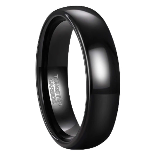 Greenpod 6mm Tungsten Carbide Rings for Men Women Dome Polished Classic Black Wedding Band Size 6.5