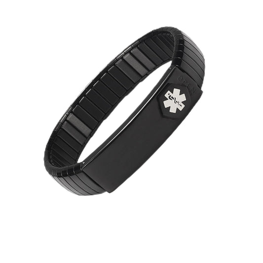 EnerMagiX Medical Alert Bracelet Men's Stainless Steel Personalized Adjustable Elastic Medical ID Bracelet 8.26'' (Black) for Diabetes, Allergies, Epilepsy, Penicillin, Writeable Cards