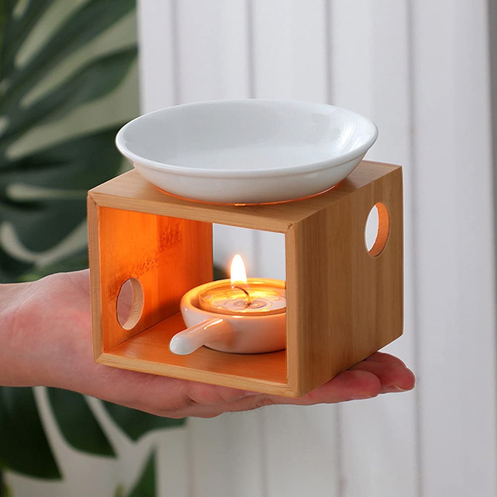 XIHUADOU Wooden Essential Oil Burner, Aromatherapy Burner Oil Warmer Diffuser, WaxMelt Warmer with Tealight Candle Holder for Holiday Home Birthday Wedding Valentine Decoration