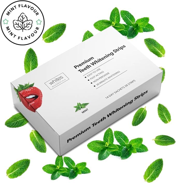 Whites Beaconsfield Teeth Whitening Strips, 28 Strips (14-Day Treatment) – Non-Peroxide Formula, Enamel-Safe, Brighten Teeth Fast, Removes Coffee, Wine, Smoke Stains, Safe for Sensitive Teeth