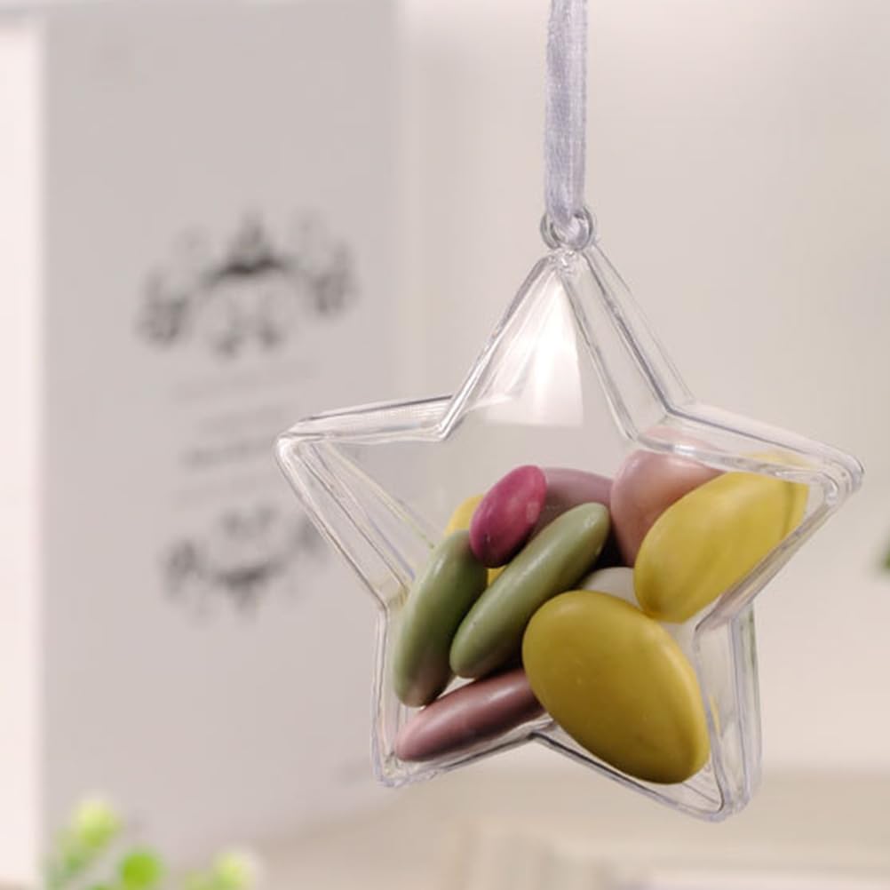 SOLUSTRE 12PCS Transparent Plastic Fillable Ornaments Ball Stars Penta Clear Fillable Ornaments DIY Craft Hanging Christmas Ball for Home Wedding Party Xmas Decoration
