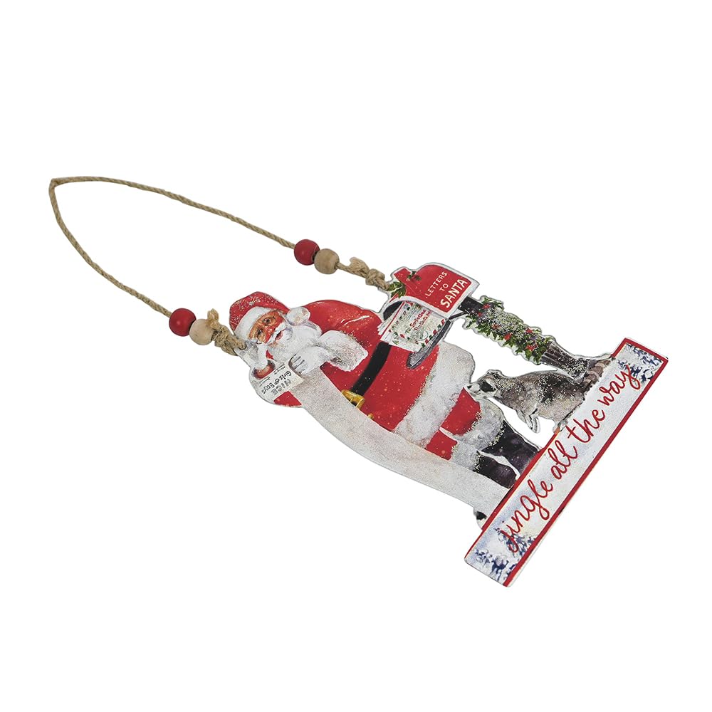 Rustic Metal Christmas Ornaments 2-Pack Xmas Hanging Ornaments Embossed Santa Claus Reindeer for Christmas Tree, Fireplace and Wall Decoration