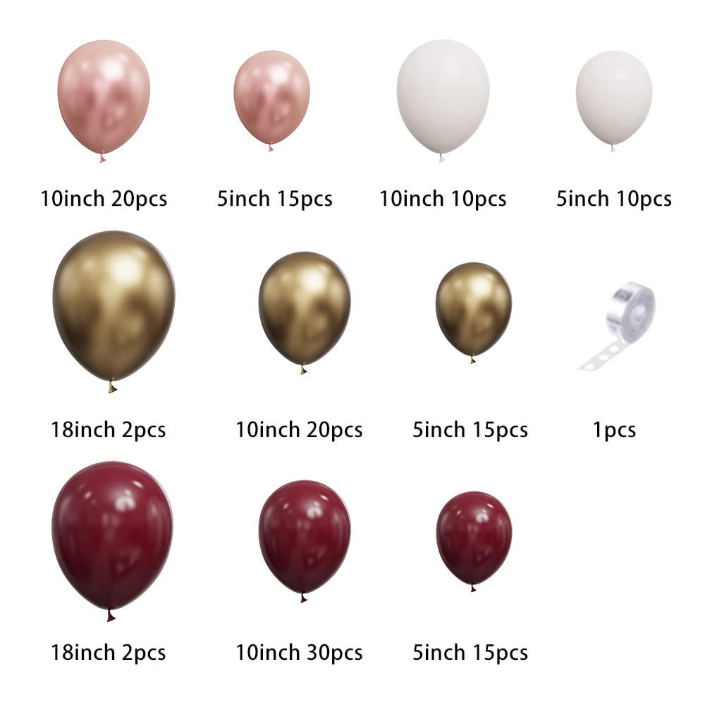 140Pcs DIY Burgundy Garland Balloons Kits with 18/12/10/5Inch Metallic Chrome Balloons for Birthday Party Celebration Graduation Wedding Baby Shower Ceremony Anniversary Balloon Chain. (Burgundy)