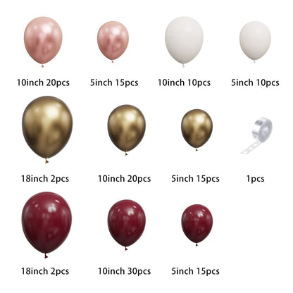 140Pcs DIY Burgundy Garland Balloons Kits with 18/12/10/5Inch Metallic Chrome Balloons for Birthday Party Celebration Graduation Wedding Baby Shower Ceremony Anniversary Balloon Chain. (Burgundy)