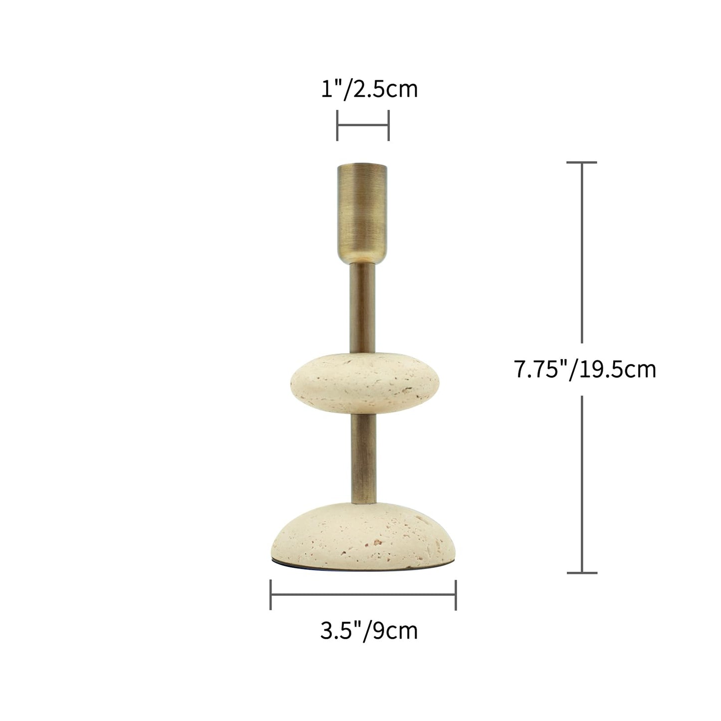 NEXOTIQUE Travertine Brass Candlestick Holders, Marble Taper Candle Holder for Dining Table Décor, Decorative Centerpiece Candle Stick Holders for Mantle Décor Wedding Housewarming Gift 7.7''