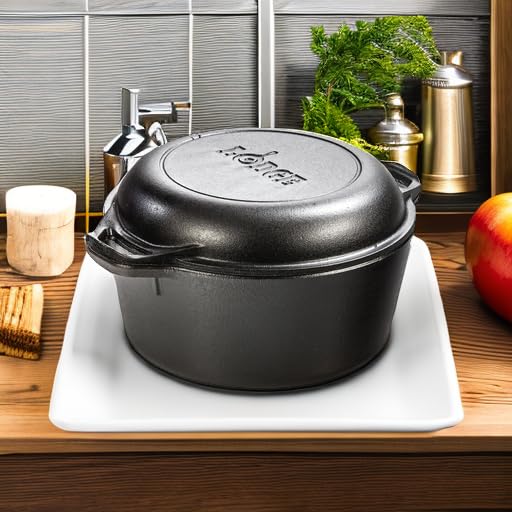 Lodge L8DD3 4.73 litre / 5 quart Pre-Seasoned Cast Iron Double Dutch Oven (with Loop Handles), Black
