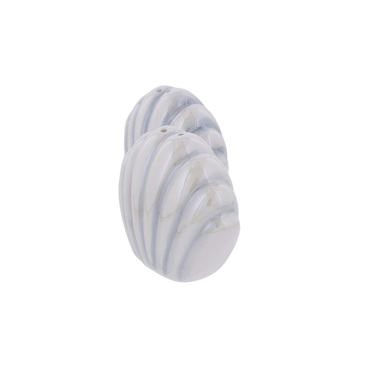The Bridge Collection Ceramic Seashell Salt And Pepper Shakers – Coastal Shell Shaker Set With Soft Blue And Neutral Glaze – Beach Kitchen Decor And Nautical Dining Table Accent