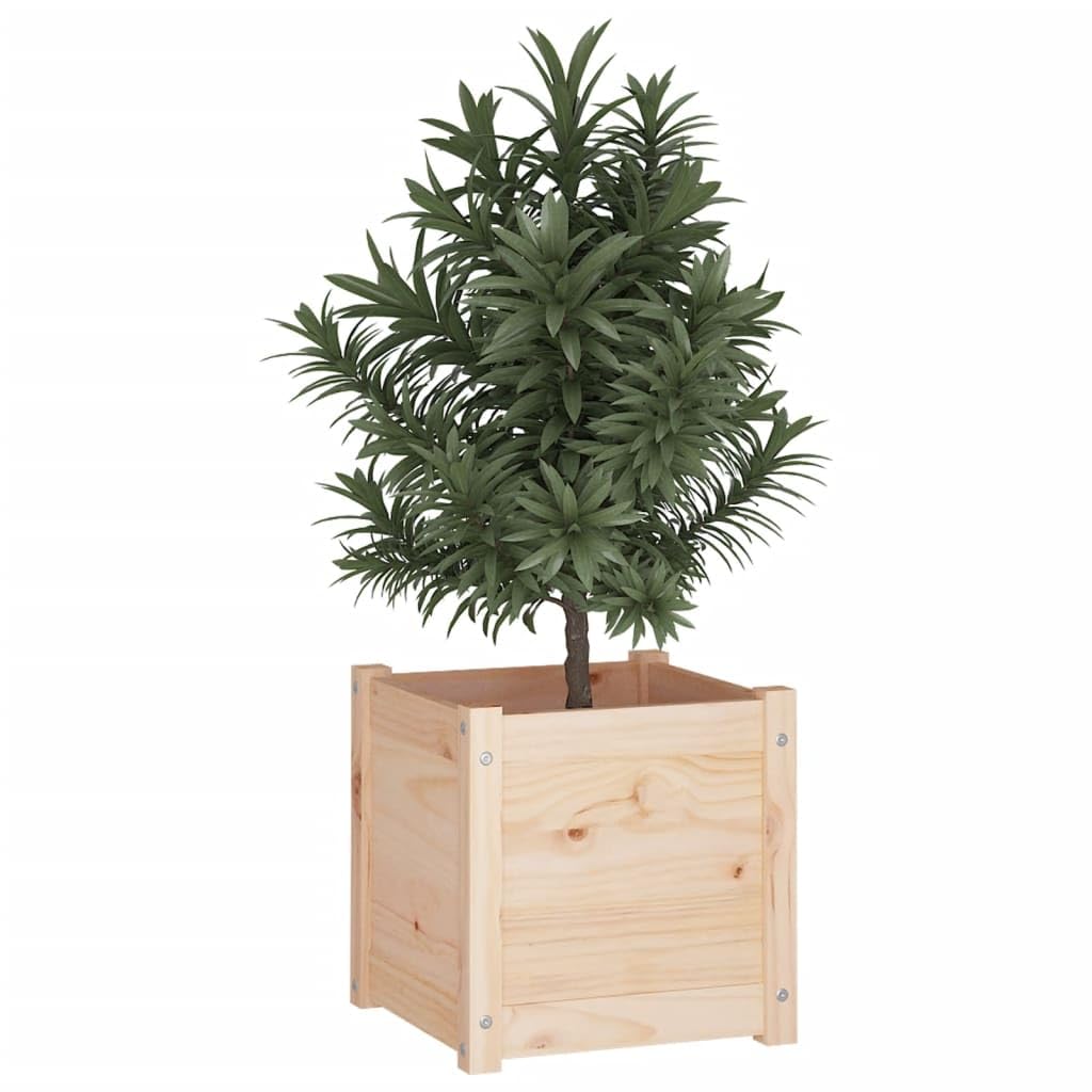 Xolmizyn Set of 2 Square Wooden Planters, 15.7-inch Solid Pine Wood Plant Boxes for Outdoor Garden, Patio, and Indoor Living Room Decor