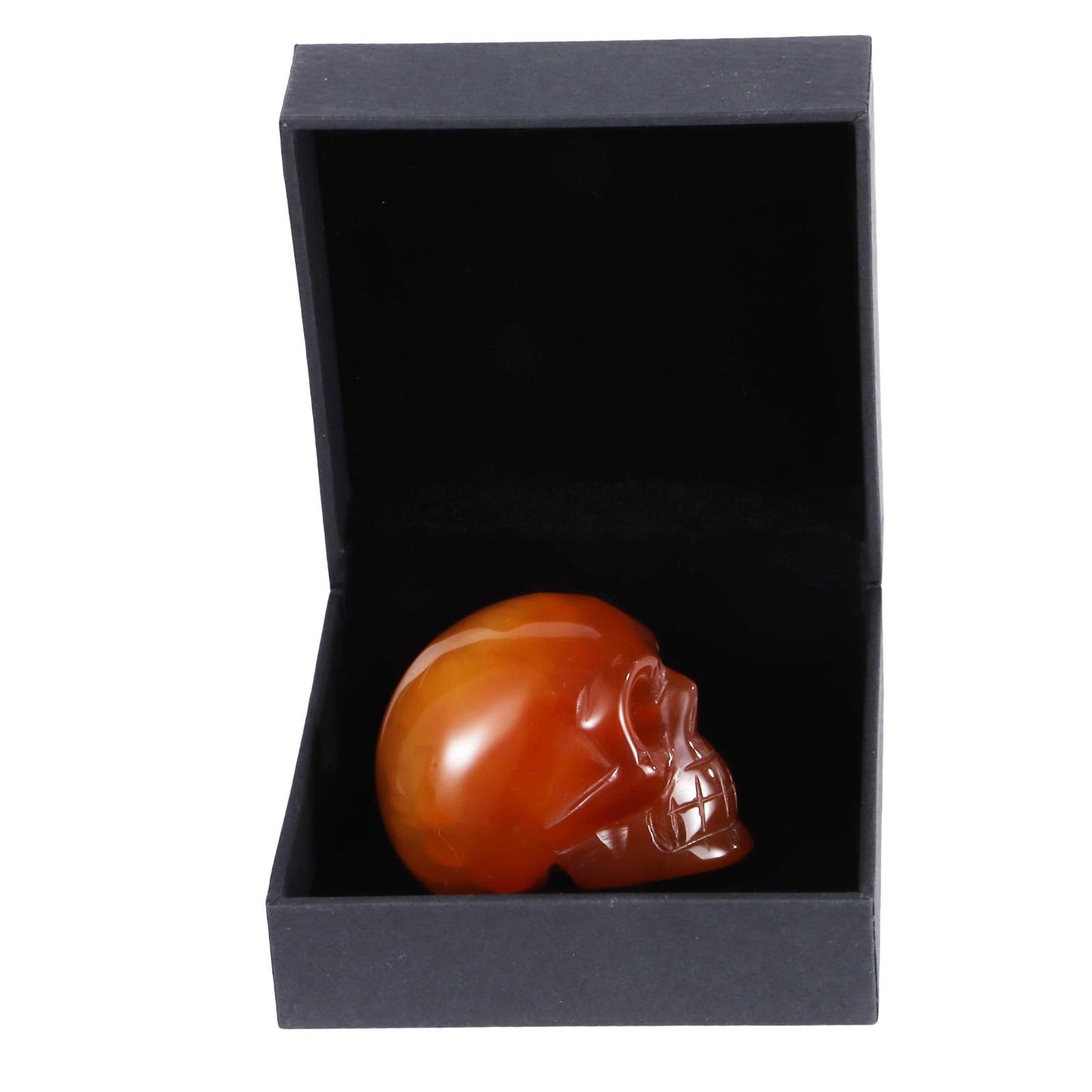 Hxswkk 2" Red Agate Skull Statue - Handcrafted Natural Crystal Gemstone Carved Human Skull Figurine Unique Skull Gift for Halloween Easter Home Men Women Decorative Crafts