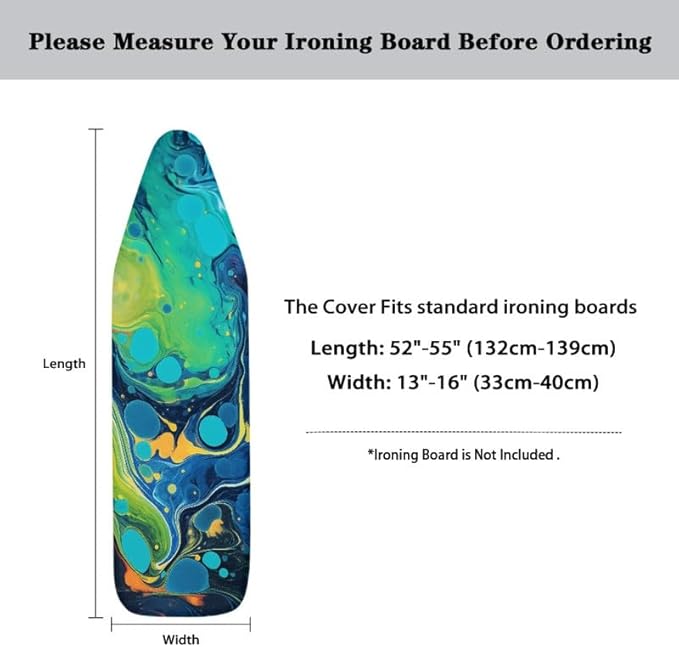 Turquoise Marble Fluid Steam Ironing Board Cover Green Blue Watercolor Splash